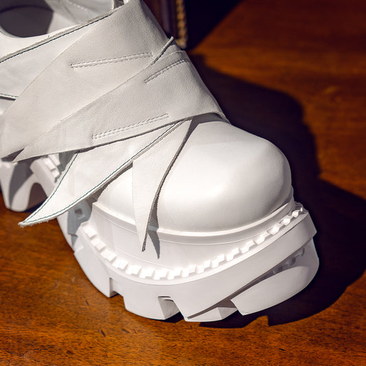 “Feather Dream in Spring” | Leather Round - Toe All -  Shoes - White