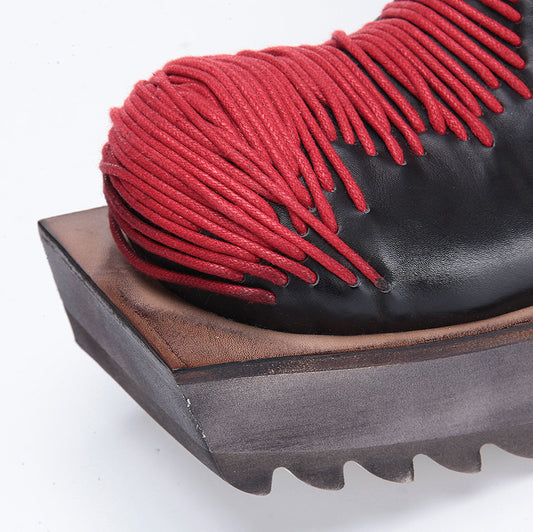 “Ego-Free“   Red - Roped Handcrafted Custom  Art Boot